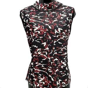 Andrew Marc New York Sleeveless Blouse "Maroon/Black/Ivory" Women's M | NWT